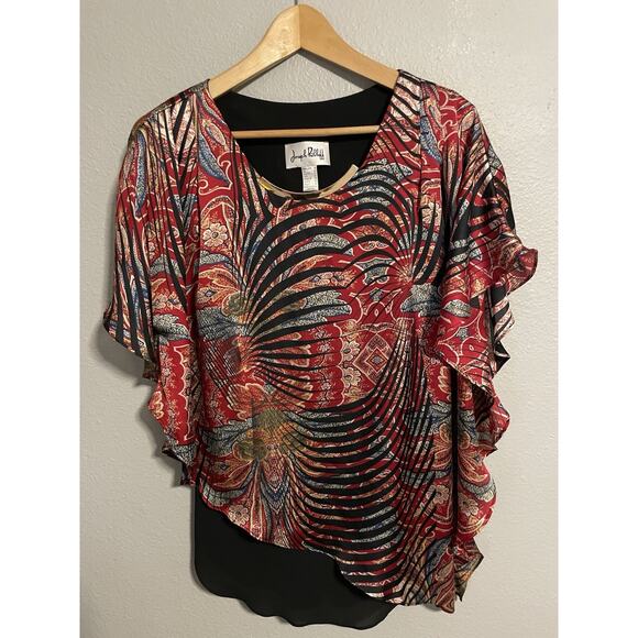 Joseph Ribkoff Womens Tunic Size 8 Red Abstract Asymmetric Artsy Style 161609 - Picture 1 of 6